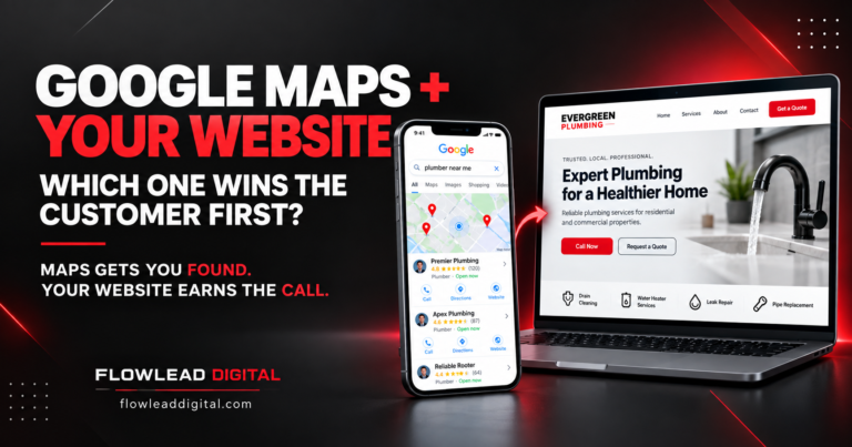 Google Maps and a plumbing website working together to improve plumber SEO and generate more customer calls.